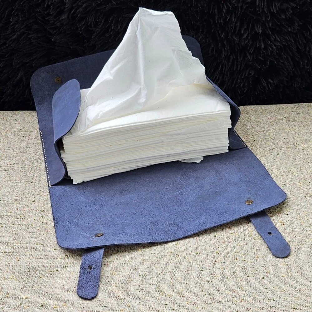 Genuine Leather Tissue Box Handmade Blue Leather Box for Tissue New - Picture 5 of 14